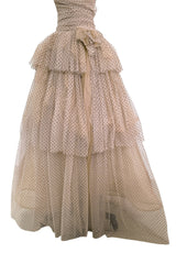 Prettiest Fall 2024 Atelier Prabal Gurung Look 7 Black Dotted Pale Nude Pinkish Net Strapless Dress w Full Skirts