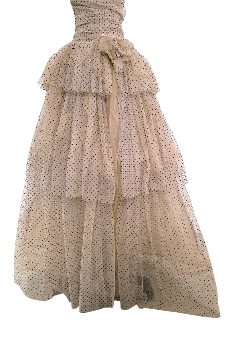 Prettiest Fall 2024 Atelier Prabal Gurung Look 7 Black Dotted Pale Nude Pinkish Net Strapless Dress w Full Skirts