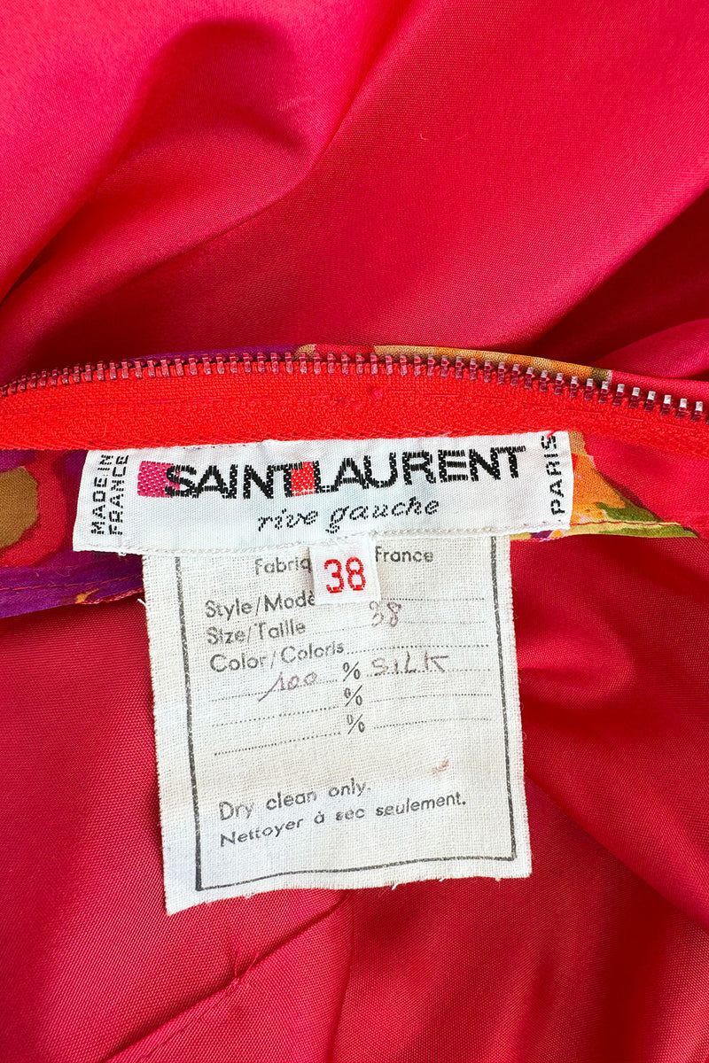 Sensational 1972 Yves Saint Laurent Red Floral Silk Chiffon & Red Silk Dress w Balloon Sleeves & Pleat Detailing