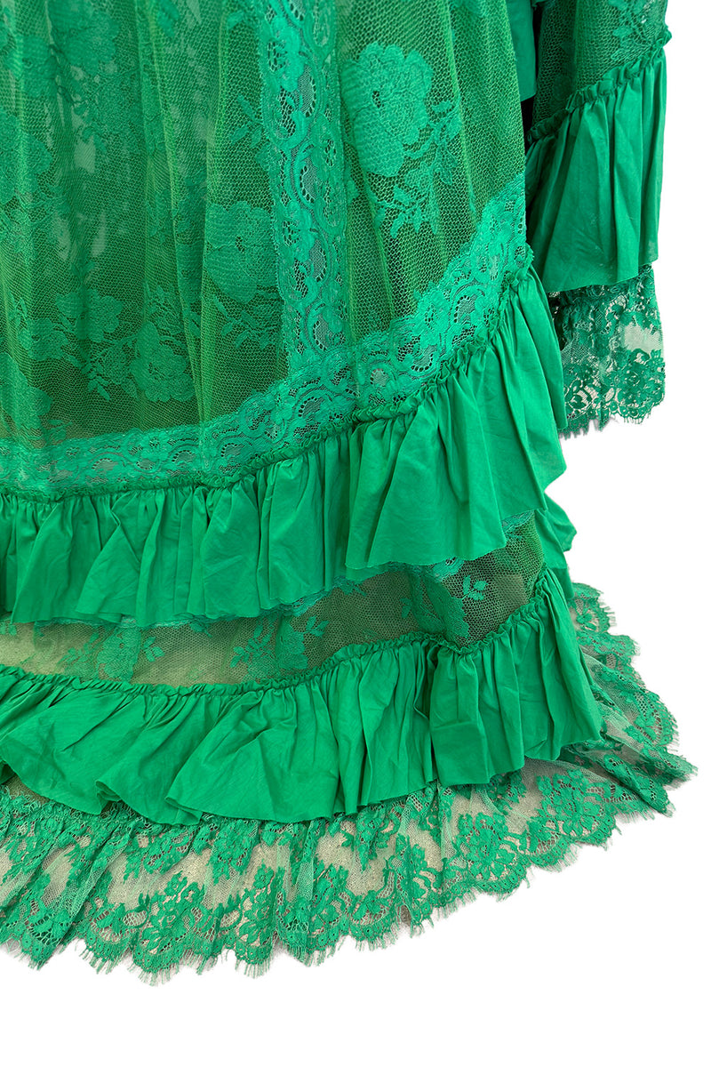 Remarkable Resort 2019 Gucci by Alessandro Michele Runway Look 9 Green Lace & Net Ruffle Dress w Train