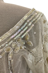 Beautiful 1910 Unlabeled Heirloom Ivory Net Wedding Dress w Elaborate Sequin & Bead Work