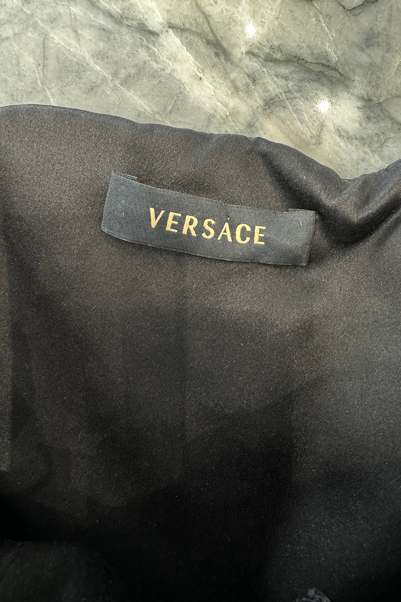 Versace Fall 2006 Black Silk & Sequin Plunge Dress - 14-14.5" W