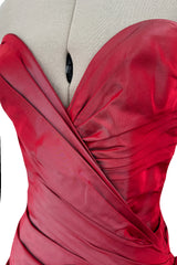 Exceptional Fall 1991 Emanuel Ungaro Haute Couture Runway Strapless Hand Draped Iridescent Silk Dress w Bow