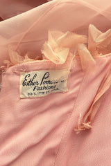 Prettiest 1960s Unlabeled Pale Pink Strapless Dress w Silk Chiffon & Flower Detailed Bodice