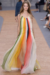 Spring 2016 Chloe by Clare Waight Keller Runway Look 24 Hand Dyed Multicolor Silk Chiffon Dress