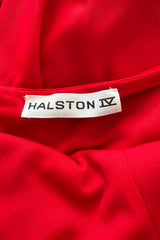 1970s Halston IV Red Jersey Halter Neck Jumpsuit w Bare Open Scooped Back & Ultra Wide Legs