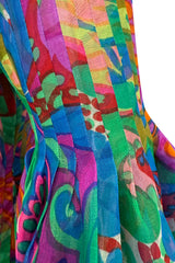 Important 1971 Pierre Cardin Couture Silk Organza Bell Sleeve Dress w Flat Pleated Bodice & Sleeves