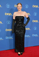 Fantastic 1980s Bob Mackie Strapless Glossy Black Sequin Stretch Dress w Back Kick Skirt