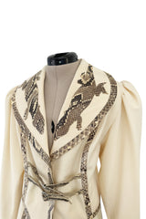 Important 1972 Bill Gibb Couture Debut Collection Lizard Detailed Cream Jacket & Scalloped Edged Skirt