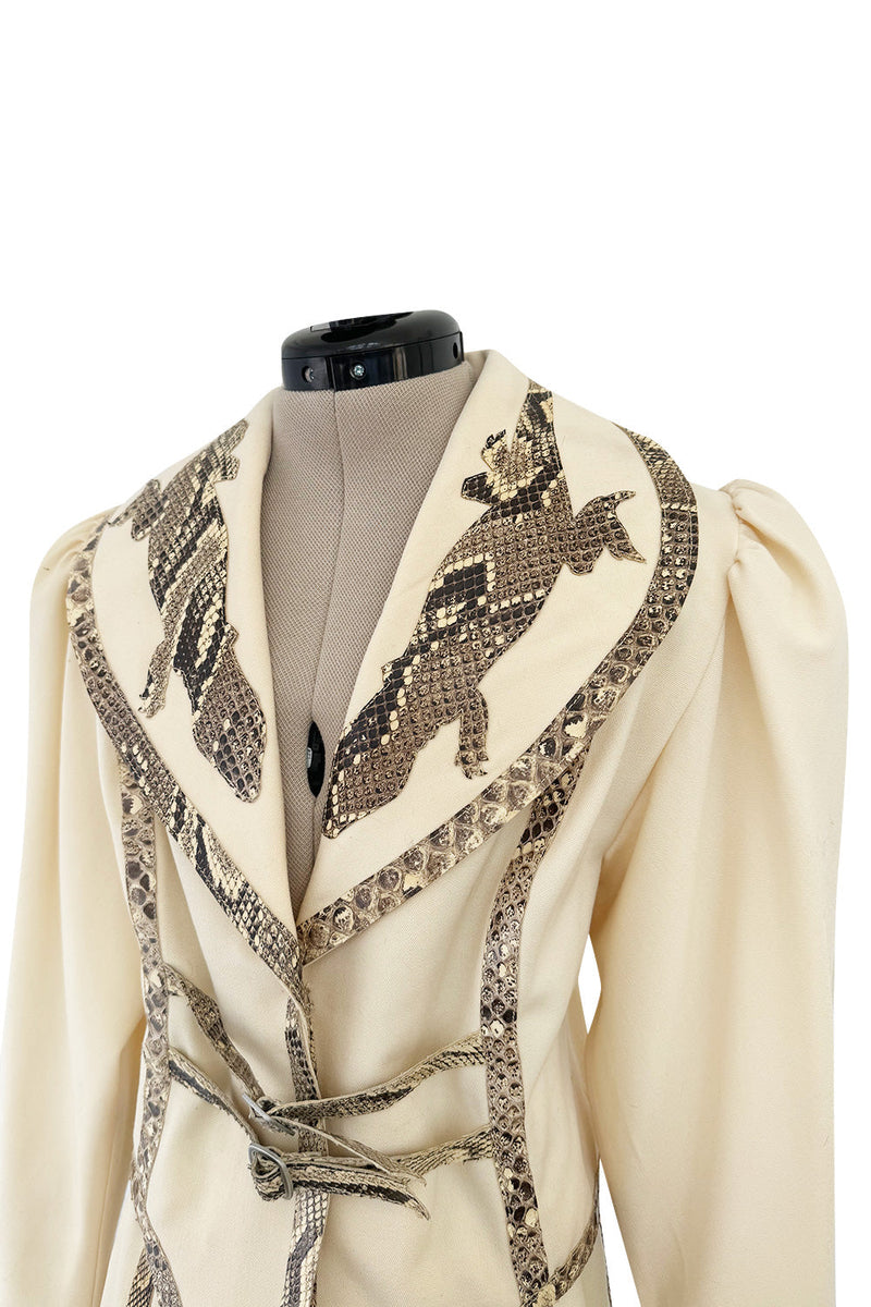 Important 1972 Bill Gibb Couture Debut Collection Lizard Detailed Cream Jacket & Scalloped Edged Skirt