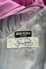 Rare 1970s Bill Gibb Deep Pink Ombre Hand Dyed Silk Chiffon Dress w Fused Glitter Detailing