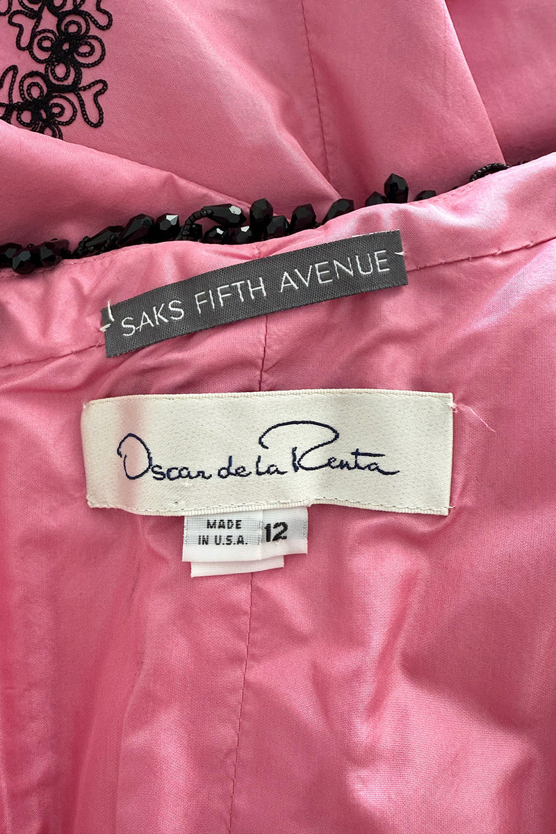 Exceptional Spring 2004 Oscar de la Renta Runway Look 39 Strapless Pink Silk w Black Embroidery & Beads