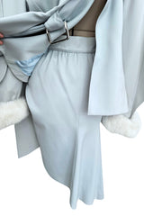 Ultra Rare Fall 1986 Thierry Mugler Ad / Runway Pale Ice Blue Suit w Faux Fur Cuffs & Collar