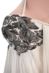 2022 Alexander McQueen by Sarah Burton Silk Chiffon Dress w Silver Bead Detailed Bodice