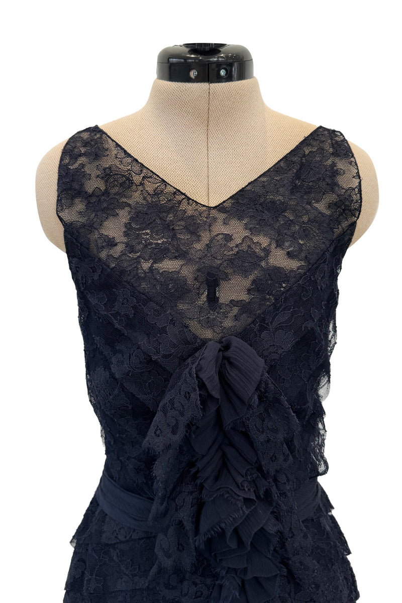 Extraordinary Fall 2008 Chanel by Karl Lagerfeld Blue Lace & Chiffon Dress & Cape Set