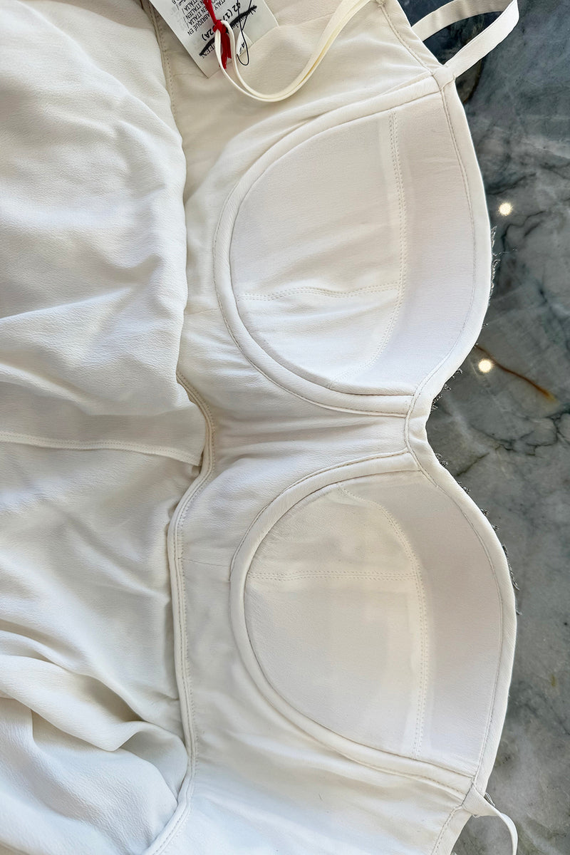 Incredible 2022 Alexander McQueen by Sarah Burton Ivory Silk Chiffon Dress w Heavily Detailed Bodoice
