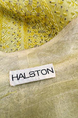Incredible Late 1970s Halston Couture Hand Beaded Silk Skirt & Sleeveless Top Set in Yellow