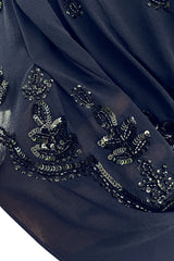 Spring 2008 Christian Dior by John Galliano Deep Blue Silk Chiffon One Shoulder Dress w Beading