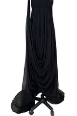 Extraordinary Fall 2008 Alexander McQueen 'The Girl Who Lived in the Tree' Black Silk Chiffon Trained Corset Dress