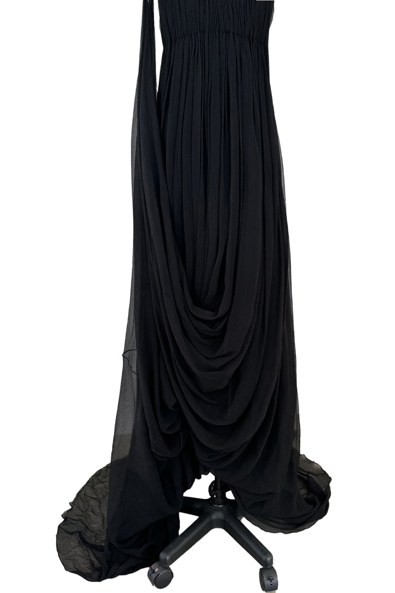 Extraordinary Fall 2008 Alexander McQueen 'The Girl Who Lived in the Tree' Black Silk Chiffon Trained Corset Dress