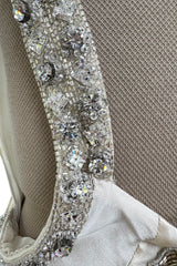 Iconic Spring 2006 Roberto Cavalli Front Plung & Open Back Heavily Detailed w Rhinestone Bias Cut Ivory Silk Dress