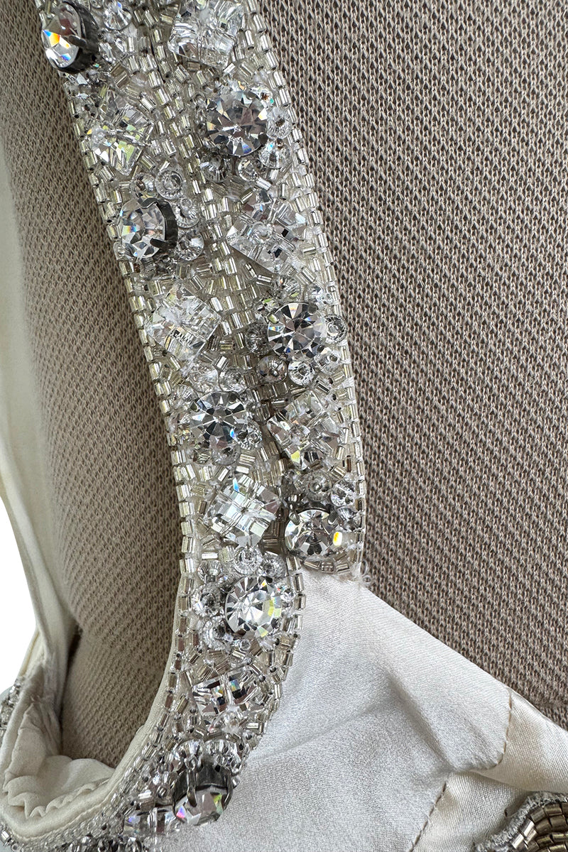 Iconic Spring 2006 Roberto Cavalli Front Plung & Open Back Heavily Detailed w Rhinestone Bias Cut Ivory Silk Dress
