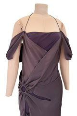 Gorgeous Fall 2003 John Galliano Bias Cut Deep Purple Silk Dress w Draped Arm Panels