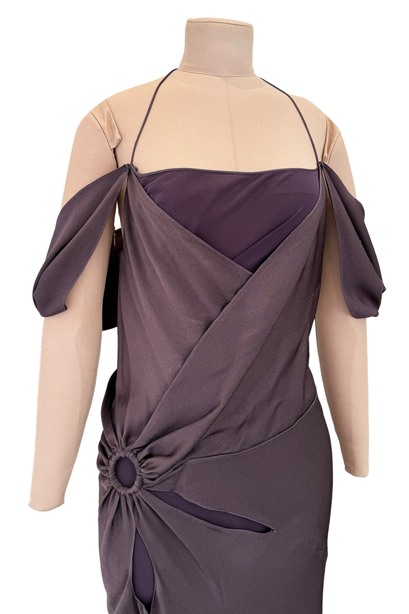 Gorgeous Fall 2003 John Galliano Bias Cut Deep Purple Silk Dress w Draped Arm Panels