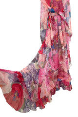 c. Resort 2020 Valentino by Pierpaolo Piccioli Ruffle Detailed Silk Chiffon Floral Caftan Dress w Tie Belt
