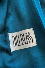 Amazing 1980s Bill Blass Bias Cut Deep Teal Silk Dress w Bead Detailing & Draped Low Back