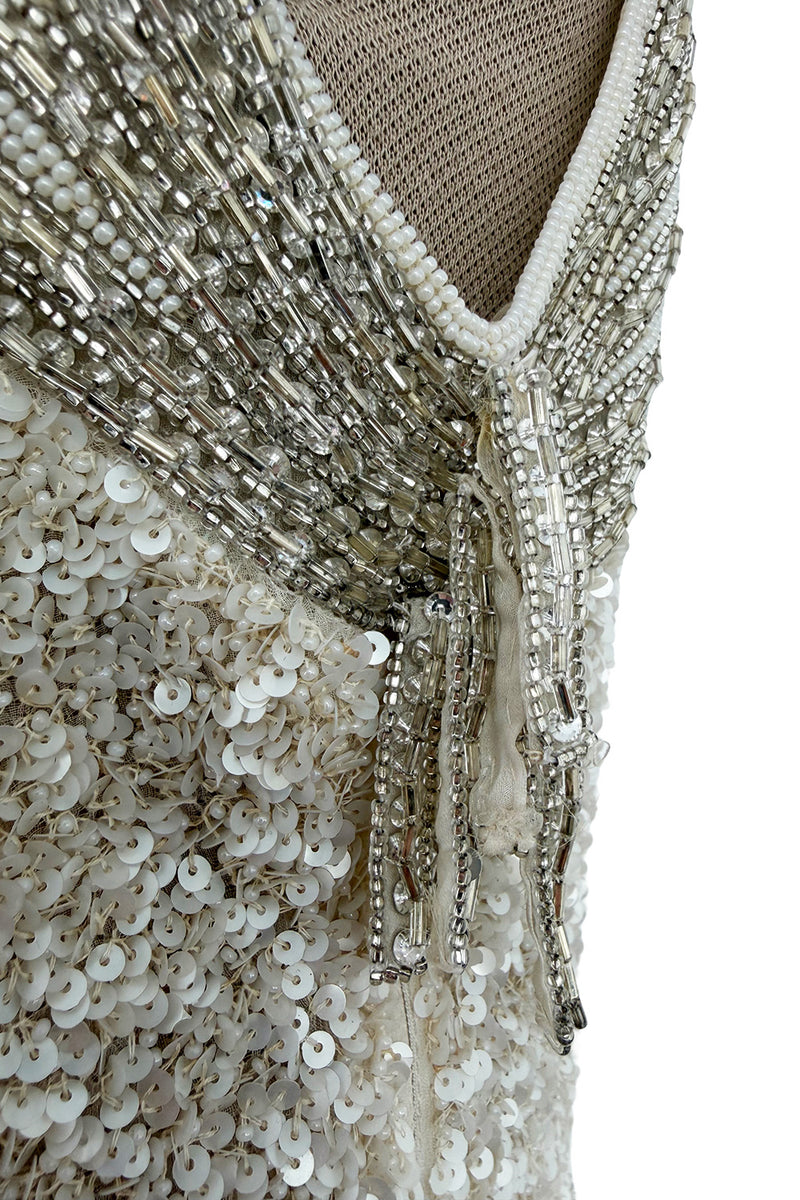 Extraordinary Spring 2001 Original Valentino Runway Look 73 Sequin Top & Ivory Silk Skirt Set
