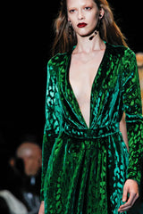 Beautiful Fall 2012 Gucci by Frida Giannini Runway Look 35 Deep Green Velvet Dress w Leopard Pattern