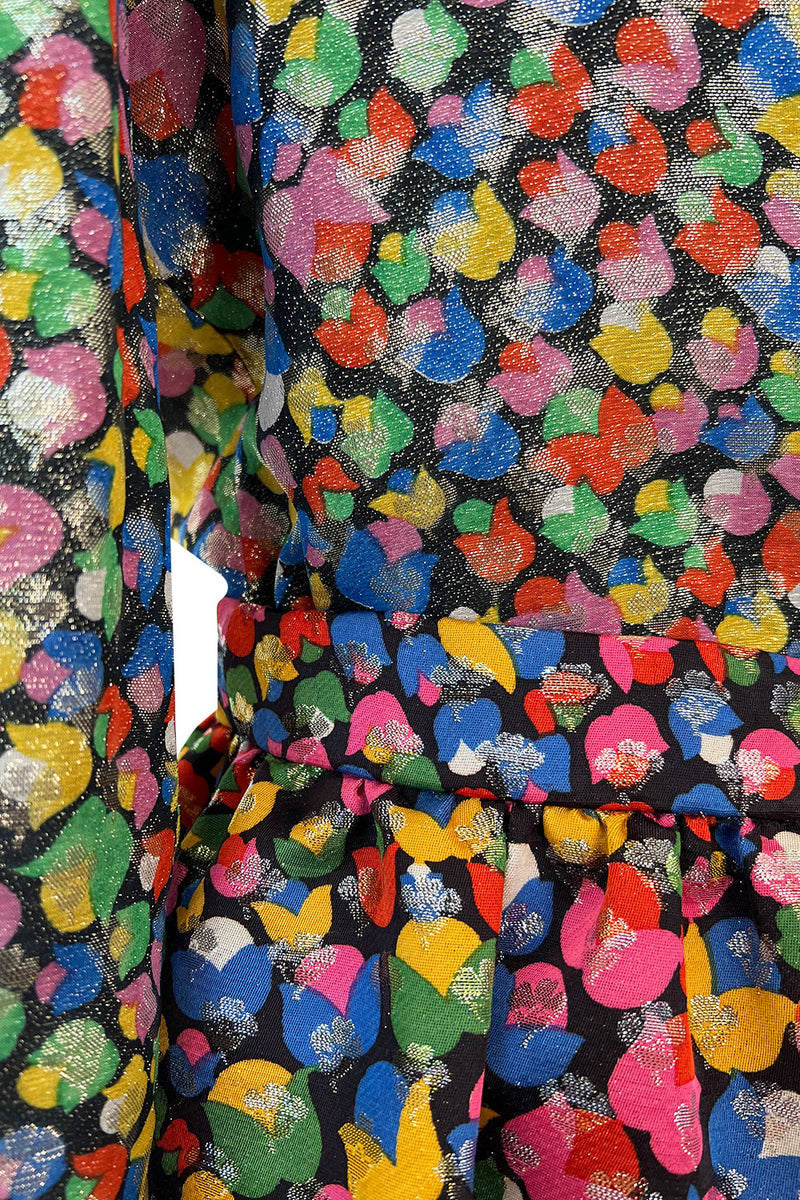 Numbered 1970s Christian Dior by Marc Bohan Demi-Couture Metallic Multi Color Silk Set