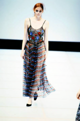 Fantastic Fall 1999 Giorgio Armani Runway Beaded Sequin Net Bodysuit & Deep Pink Skirt Set