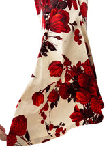 Rare & Beautiful 1950s Philip Hulitar Couture Dress w Fused Velvet Roses on a Rich Ivory Silk