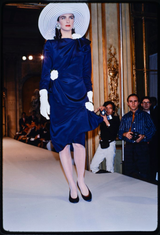 Elegant Spring 1989 Nina Ricci by Gerard Pipart Haute Couture Runway Deep Blue Silk Dress