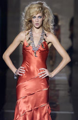 Spring 2004 Roberto Cavalli Runway Look 21 Orange Bias Cut Silk Dress Worn by Juno Temple
