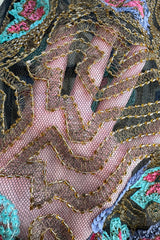 Intricate 1920s Unlabeled Gold Metallic Lame Thread & Sequin on Black Silk Net Flapper Dress