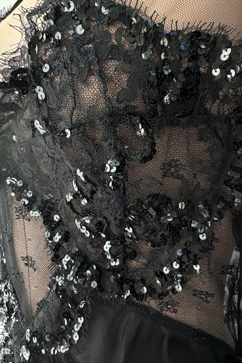 Prettiest Fall 2019 Alessandra Rich Black Version of Runway Look 46 Bias Cut Silk & Sequin Lace Dress