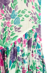 Prettiest Spring 1980 Yves Saint Laurent Floral Cotton Gauze Wide Shoulder Dress w Matching Tie Belt