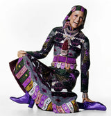 Prettiest Fall 2006 Original Mr. Valentino Purple Print Ruffled Skirt & Plunging Halter Top Dress Set