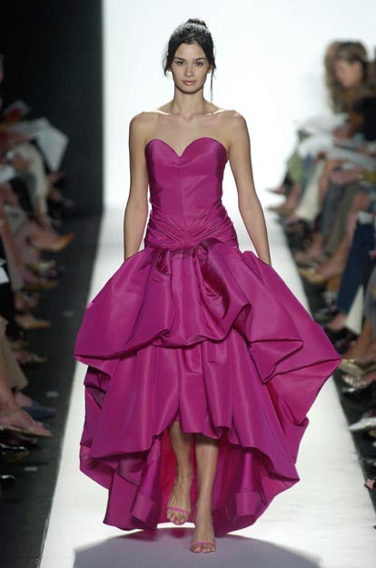 Spectacular Spring 2005 Oscar de la Renta Runway Look 53 Strapless Deep Pink Silk Dress w Full Skirts