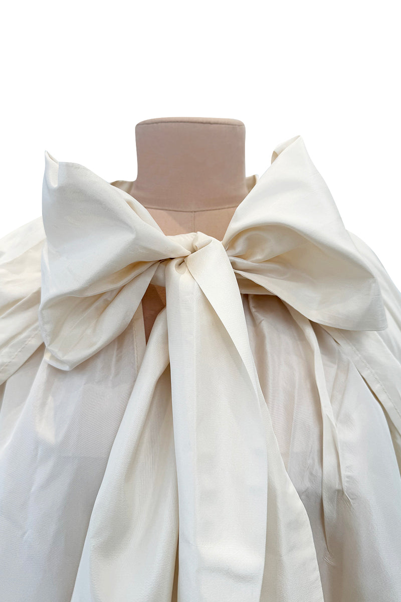 Incredible 1970s Loris Azzaro Ivory Silk Fantasty Voluminous Full Trained Cape w Oversized Hood