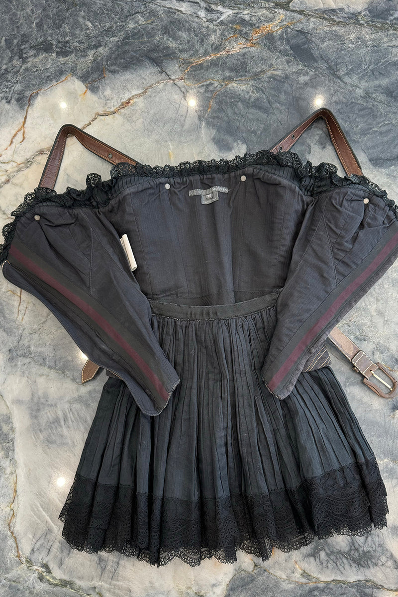 Exceptional Fall 2002 Alexander McQueen Runway Look 44 Corset Mini Dress w Leather Details