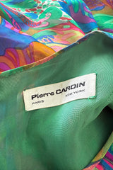 Important 1971 Pierre Cardin Couture Silk Organza Bell Sleeve Dress w Flat Pleated Bodice & Sleeves