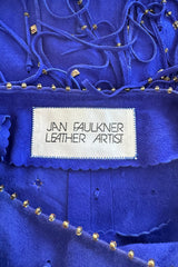 Rare 1980s Jan Faulkner Hand Made Blue Suede Mini Dress & Matching Belt