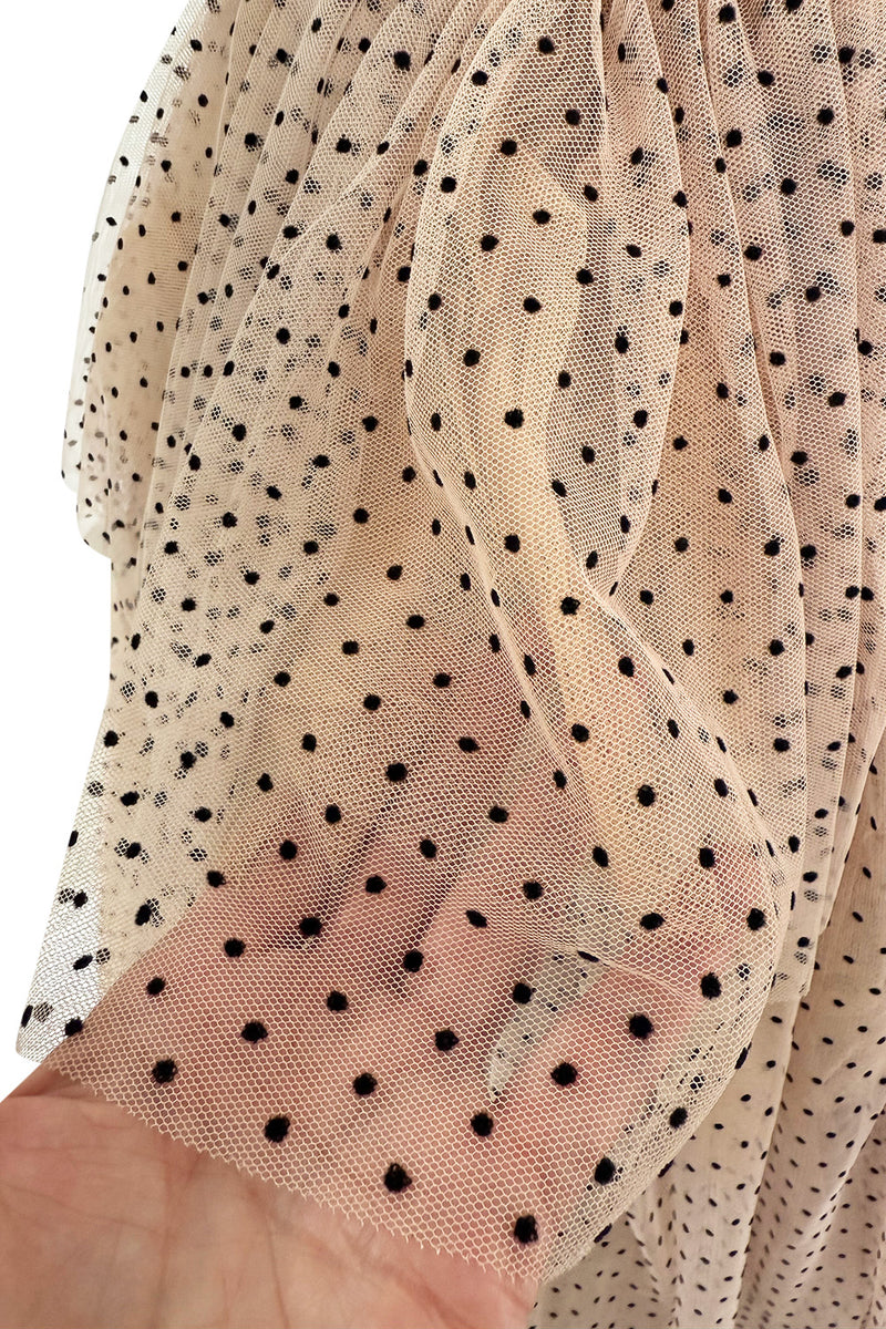 Prettiest Fall 2024 Atelier Prabal Gurung Look 7 Black Dotted Pale Nude Pinkish Net Strapless Dress w Full Skirts