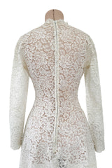 Heirloom Level Exquisite 1950s Handmade Couture White Lace Wedding Dress w a Matching Veil