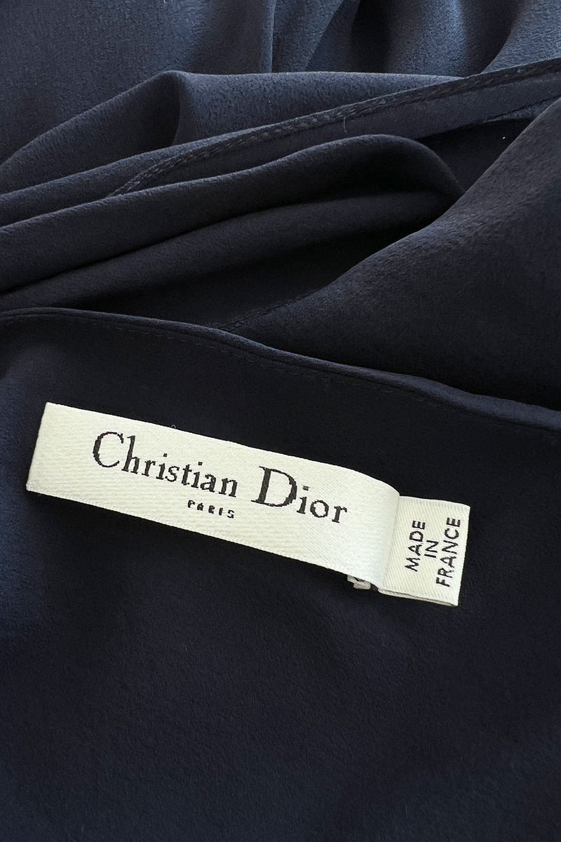 Spring 2008 Christian Dior by John Galliano Deep Blue Silk Chiffon One Shoulder Dress w Beading
