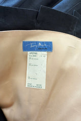 Fantastic c.1983 Thierry Mugler Black Raw Silk Vertical Panel Dress w Car Wash Hem & Silk Chiffon